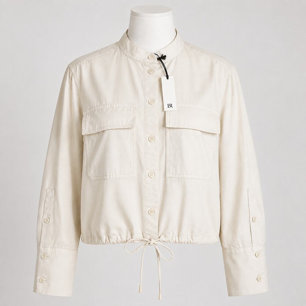 Banana Republic Cream Utility Shirt Women's Small Lyocell Cotton Drawstring NWT